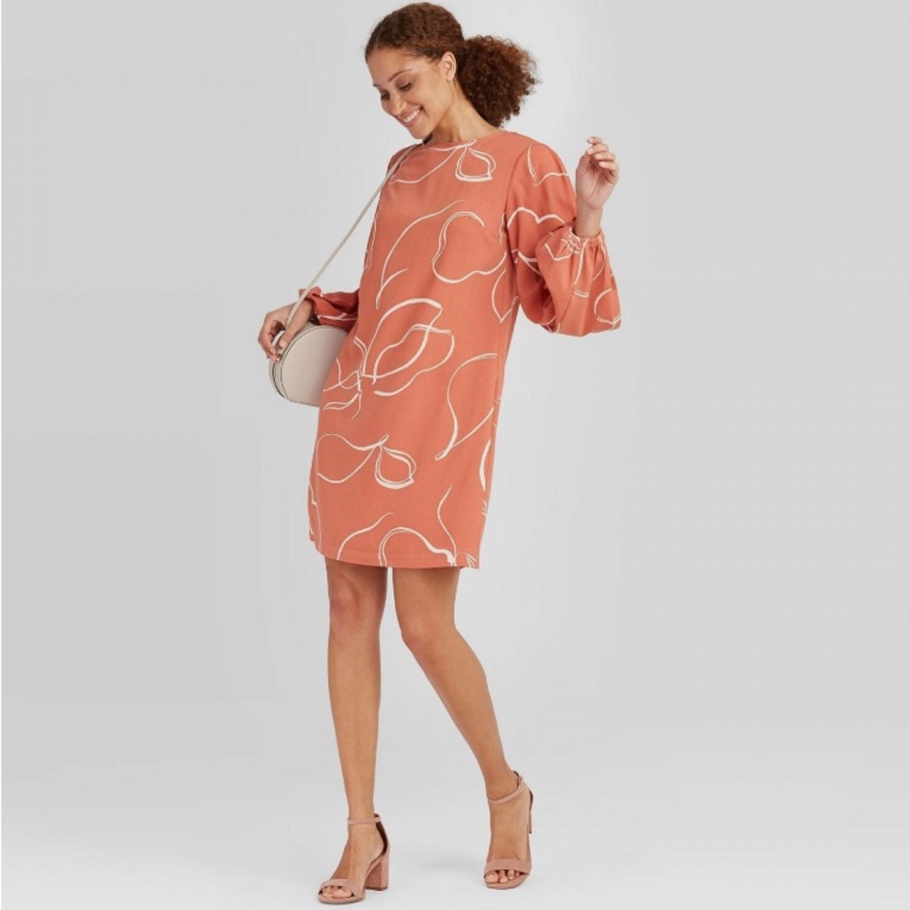 NWT a new day Mauve Floral Shift Dress with Balloon Sleeves